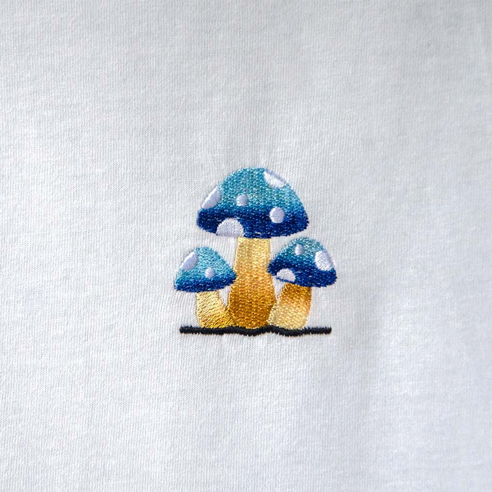 Blue Mushrooms - Embroidery T-Shirt